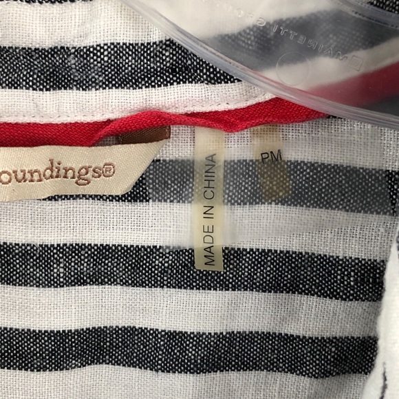 Soft Surroundings Top Womens PM Black White 100% Linen Tunic Pullover Collared - Picture 4 of 8